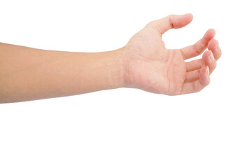 hand of man show in gestures isolated on white background with white skin