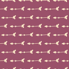 Geometric arrows seamless pattern on red background. Hand drawn tribal endless wallpaper in doodle style