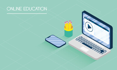 Education Online technology with laptop