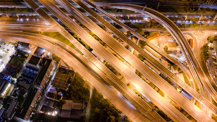 Aerial view of Modern transportation with Expressway, Road and Roundabout, multilevel junction...