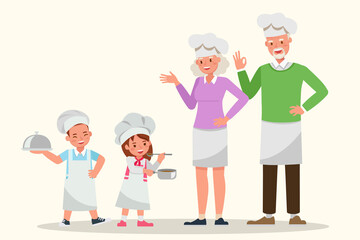 Happy family cooking together character vector design.