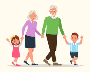 Happy family grandparents with their grandchildren character vector design.