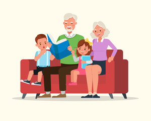 Happy family grandparents with their grandchildren character vector design.