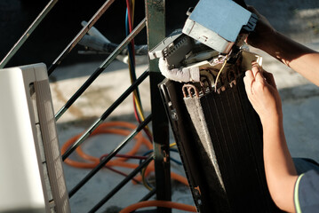 Air Conditioning cleaning, repairing and servicing with copy space