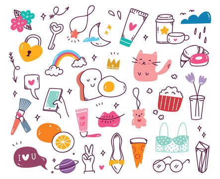 Set of vector cute girly doodles