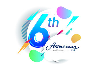 6th years anniversary logo, vector design birthday celebration with colorful geometric background, isolated on white background.