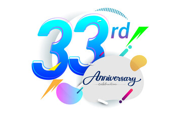 33rd years anniversary logo, vector design birthday celebration with colorful geometric background, isolated on white background.