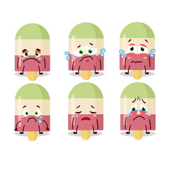 Watermelon ice cream cartoon character with sad expression