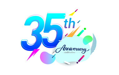 35th years anniversary logo, vector design birthday celebration with colorful geometric background, isolated on white background.