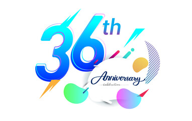 36th years anniversary logo, vector design birthday celebration with colorful geometric background, isolated on white background.