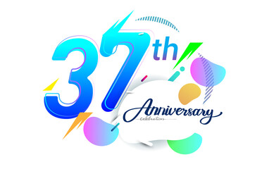 37th years anniversary logo, vector design birthday celebration with colorful geometric background, isolated on white background.