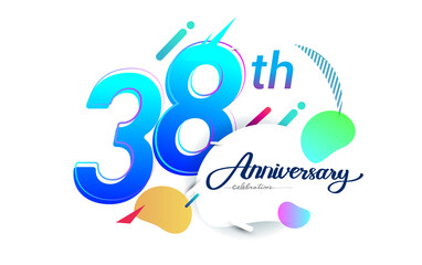 38th years anniversary logo, vector design birthday celebration with colorful geometric background, isolated on white background.