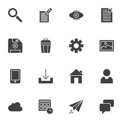 SEO web development vector icons set, modern solid symbol collection, filled style pictogram pack. Signs, logo illustration. Set includes icons as search, document edit, cloud data storage, calendar