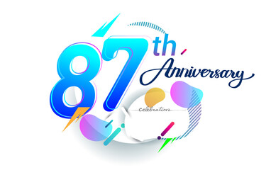 87th years anniversary logo, vector design birthday celebration with colorful geometric background, isolated on white background.