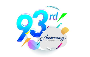93rd years anniversary logo, vector design birthday celebration with colorful geometric background, isolated on white background.