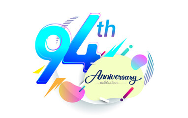94th years anniversary logo, vector design birthday celebration with colorful geometric background, isolated on white background.