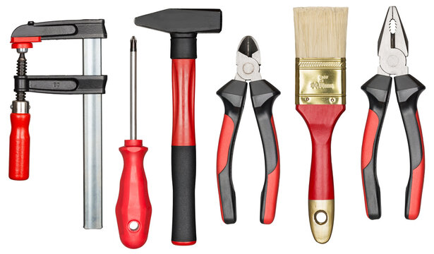 Isolated red and black hand tools