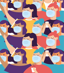Women with masks background vector design