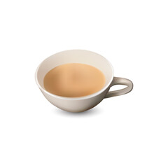Cup of milk coffee with a white background, design vector illustration of coffee cup, close up