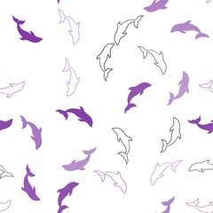 Light Purple vector seamless texture with dolphins. Modern abstract illustration with sea dolphins. Template for natural magazines.