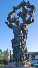 Obraz premium Huge double-sided statue in the city of Khobi, Samegrelo Zemo Svaneti, Georgia.