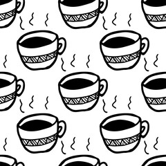 Seamless vector illustration of black tribal style Motif art coffee cup on white background for making many kinds of printing or textile graphic related Aboriginal, Maya, Inca, African trendy style