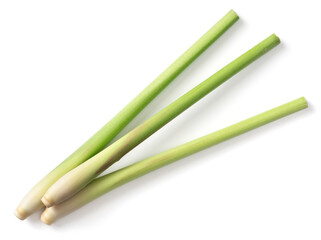 fresh lemongrass stems isolated on white background, top view