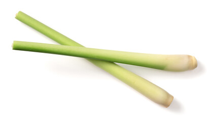 fresh lemongrass stems isolated on white background, top view