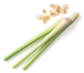 fresh lemongrass isolated on white background, top view