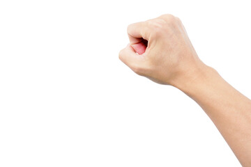 hand of man is show fist gesture isolated on white background