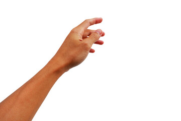 hand reaching up grab something on white background