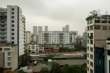 Urban buildings and city scape seen from higher floor of the hotel in Hanoi, Vietanam
