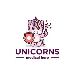 Cute unicorns logo design. Medical unicorns cute illustration.
