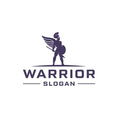Fototapeta na wymiar Warrior knight with wings logo design.