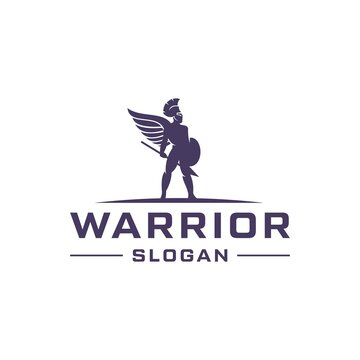 Warrior knight with wings logo design.