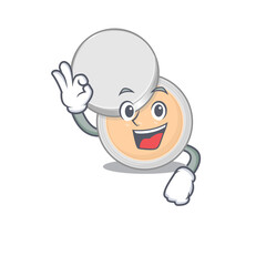 Jar powder makeup cartoon mascot design with Okay finger poses