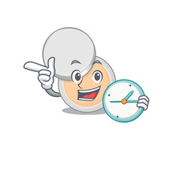 A picture of cheery jar powder makeup holding a clock