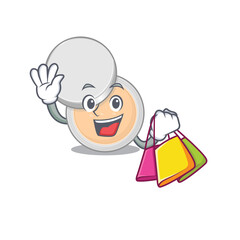 Jar powder makeup wealthy cartoon character concept with shopping bags