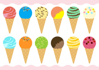 ベクター　様々なアイスクリームのイラストセット