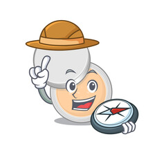 Jar powder makeup mascot design style of explorer using a compass during the journey