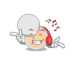 A Caricature design style of jar powder makeup listening music on headphone