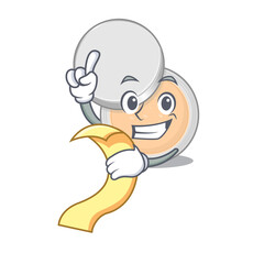 Jar powder makeup mascot character style with food and beverage menu on his hand