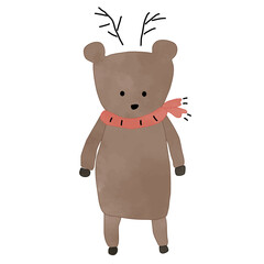 水彩風のマフラーをまいたトナカイ