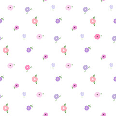 Seamless Pattern with Hand Drawn Flowers on White Background