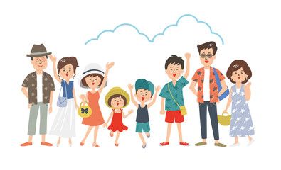 夏服の笑顔の大家族