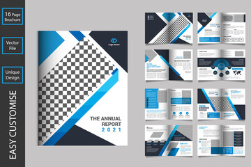 Business Brochure with 16 Pages modern abstract design. Use for corporate, company, marketing, print, annual report and business presentations and Multi Purpose. - Vector illustration