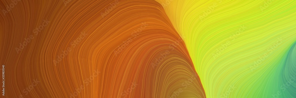 Poster colorful vibrant abstract art waves graphic with modern curvy waves background design with green yellow, sienna and bronze color