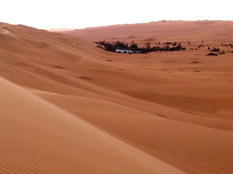 Libya. Desert landscape with sand dunes around the town of Sebha.