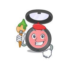 Pink blusher artist cartoon picture style paint a landscape using a brush