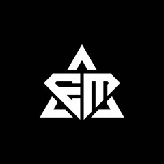 EM monogram logo with diamond shape and triangle outline